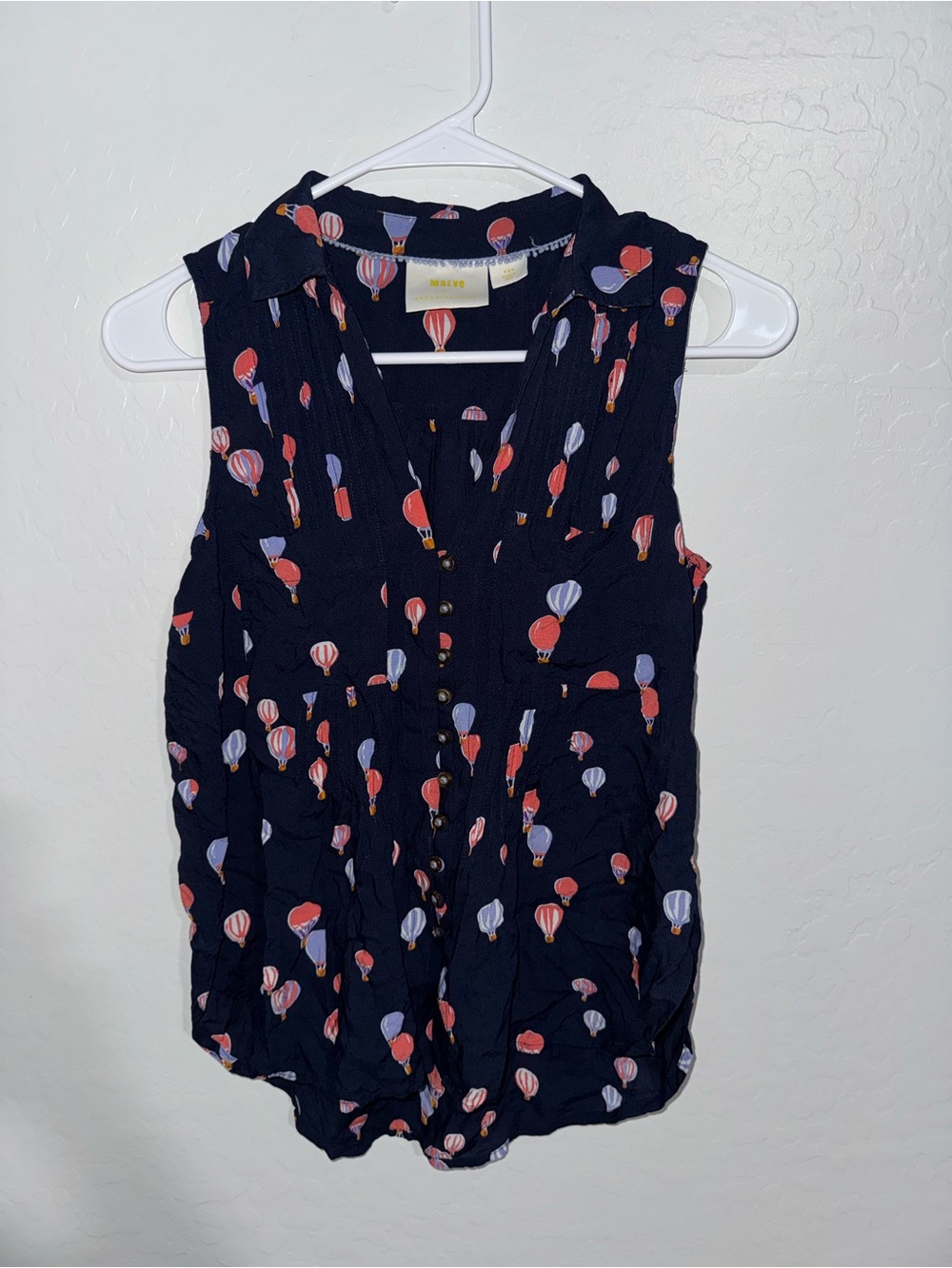 Maeve by Anthropologie Navy Blue Hot Air Balloon Pintucked Blouse Size XSP